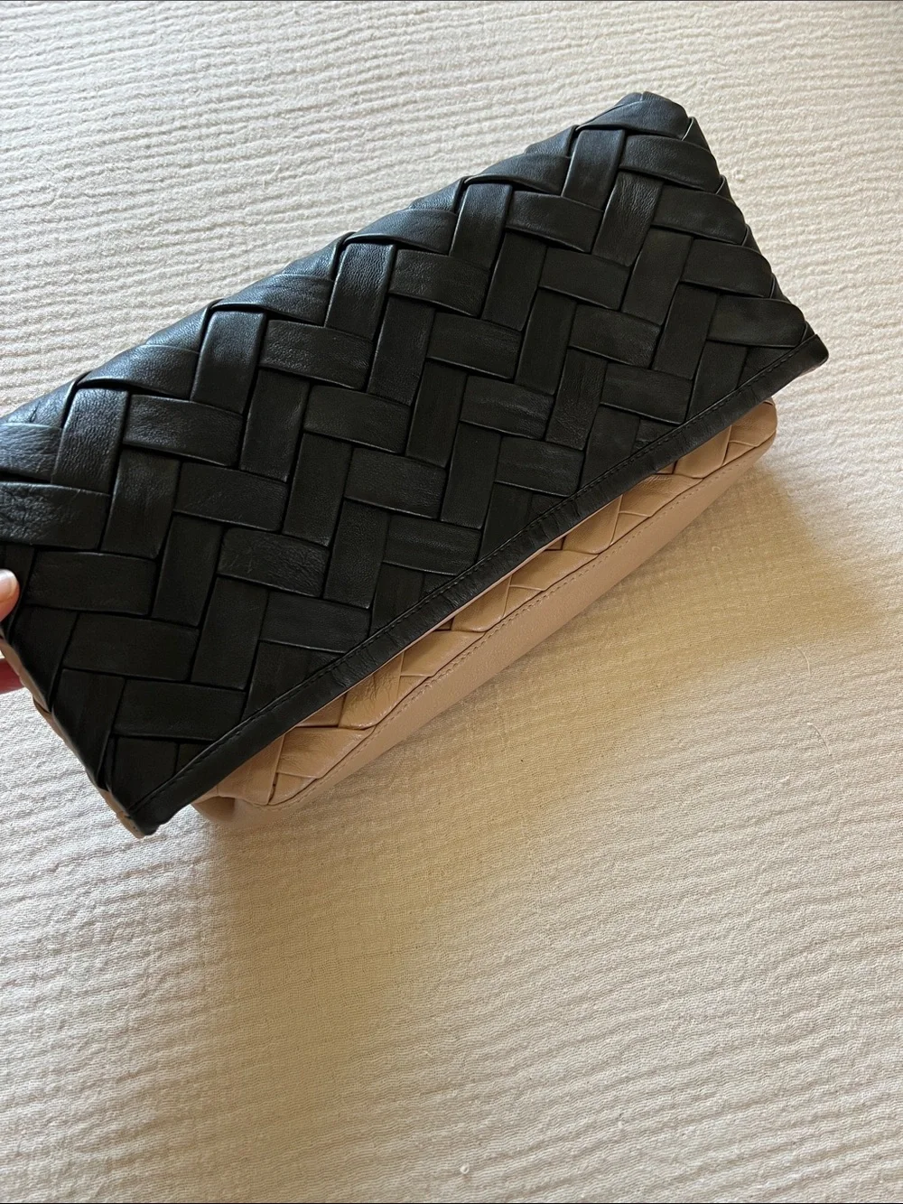 Woven Leather Clutch  - Black & Nude